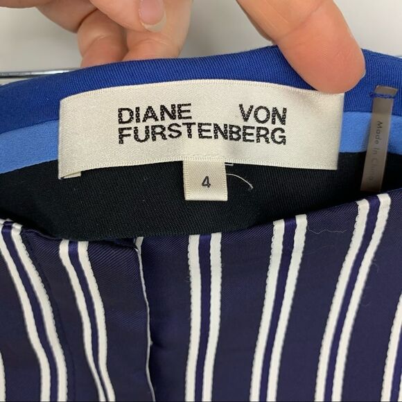 Diane Von Furstenburg Blue Striped Twill Wide-leg Pants - Picture 7 of 11
